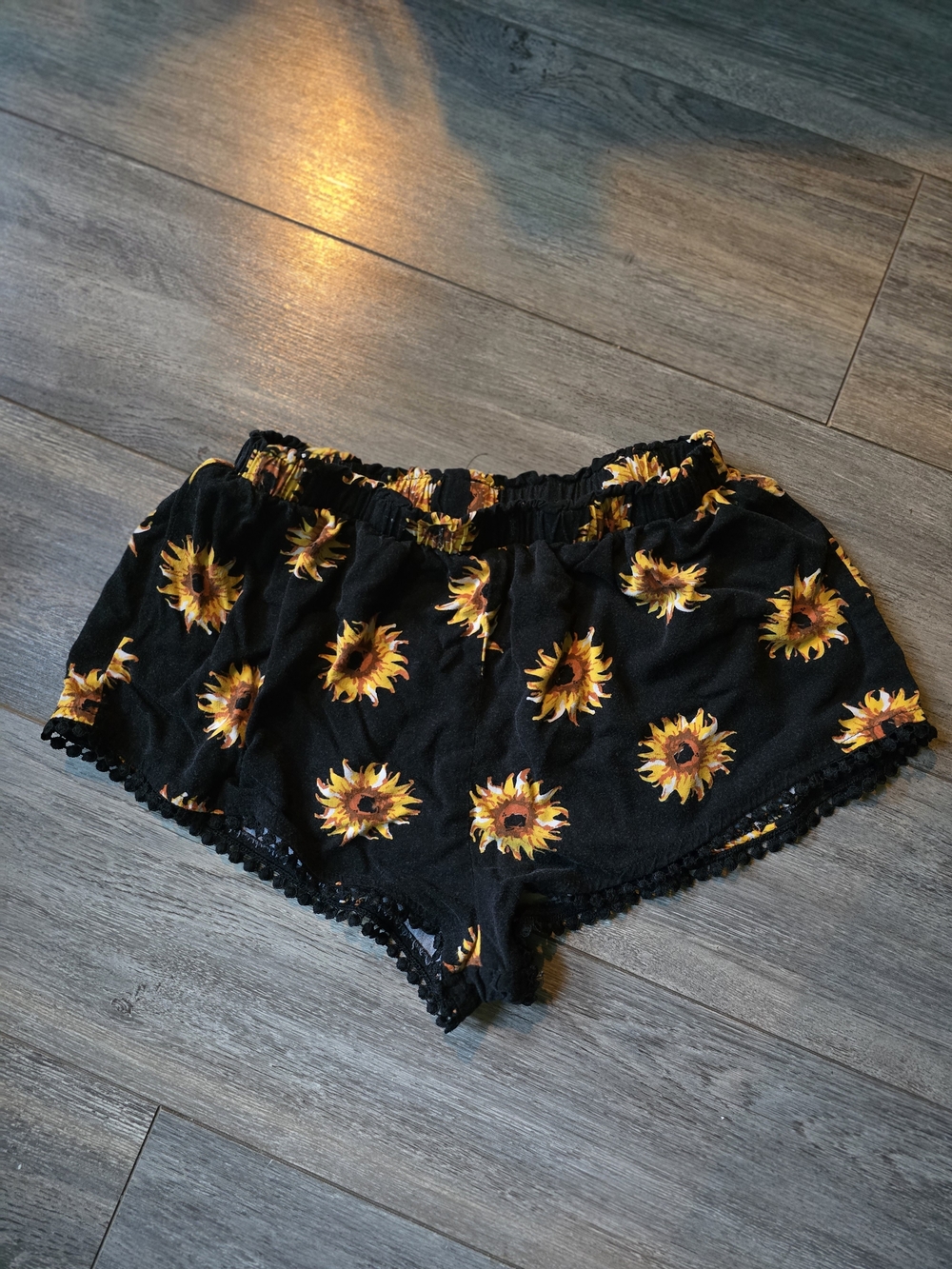 Harlow Black Sunflower Print Athletic Lounge Shorts